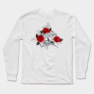 Bird Skull with Red Roses Long Sleeve T-Shirt